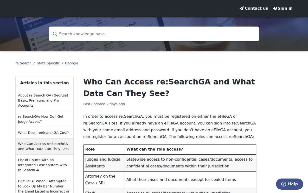 Tift County case lookup access roles in re:SearchGA