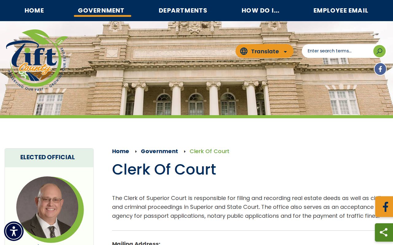 Tift County court record clerk contact and duties