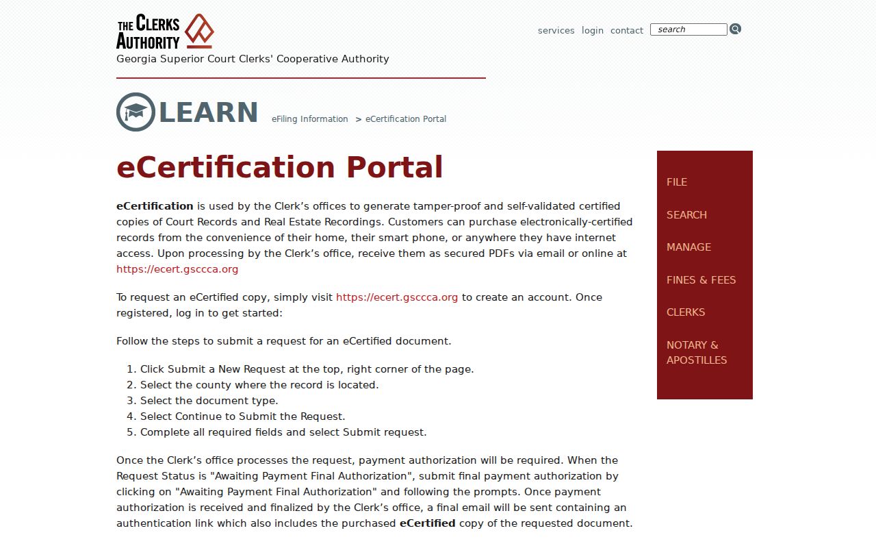Tift County court record eCertification steps