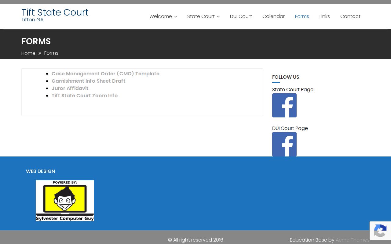 Tift County court record forms and filing links