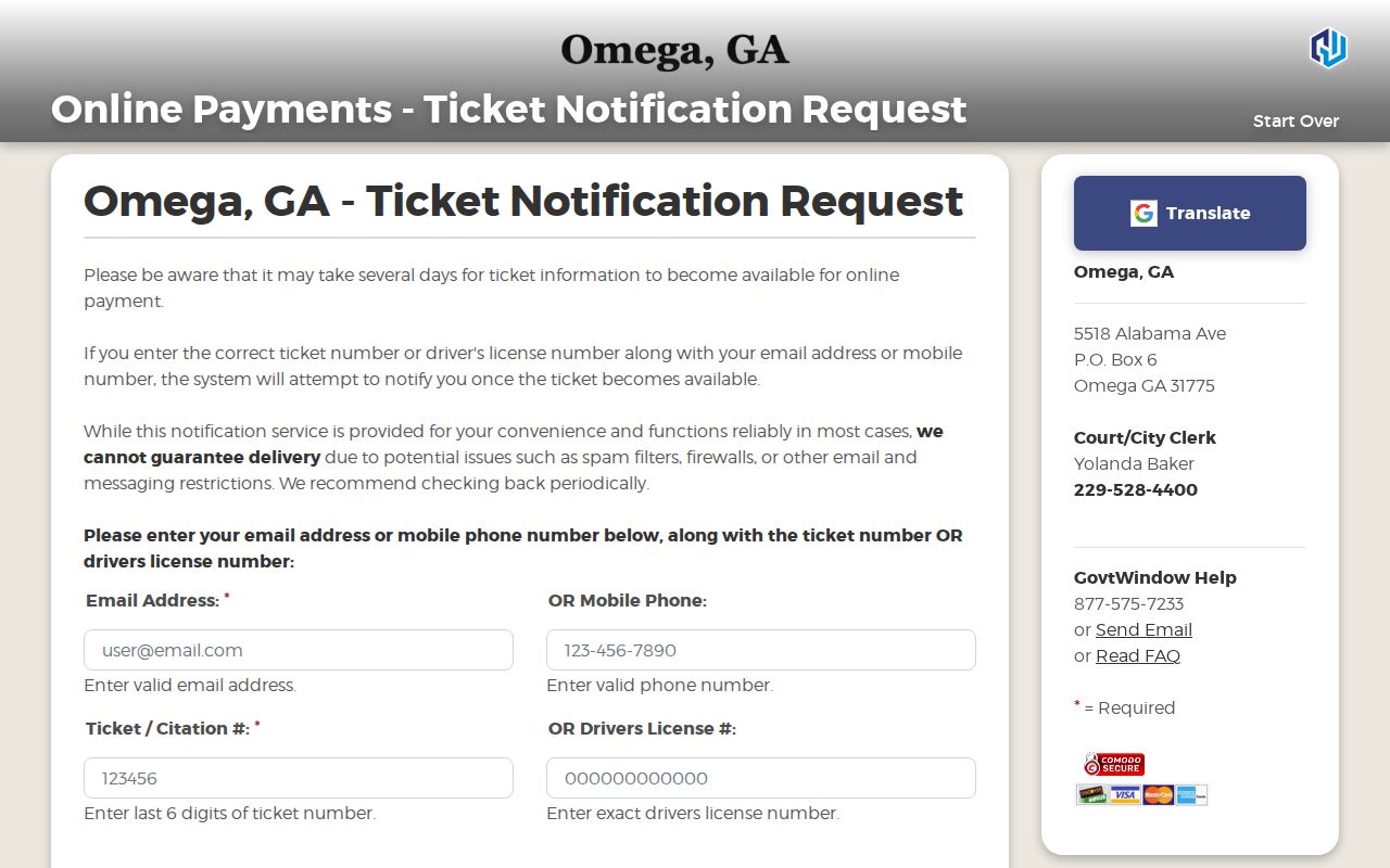 Omega ticket notification identifier fields