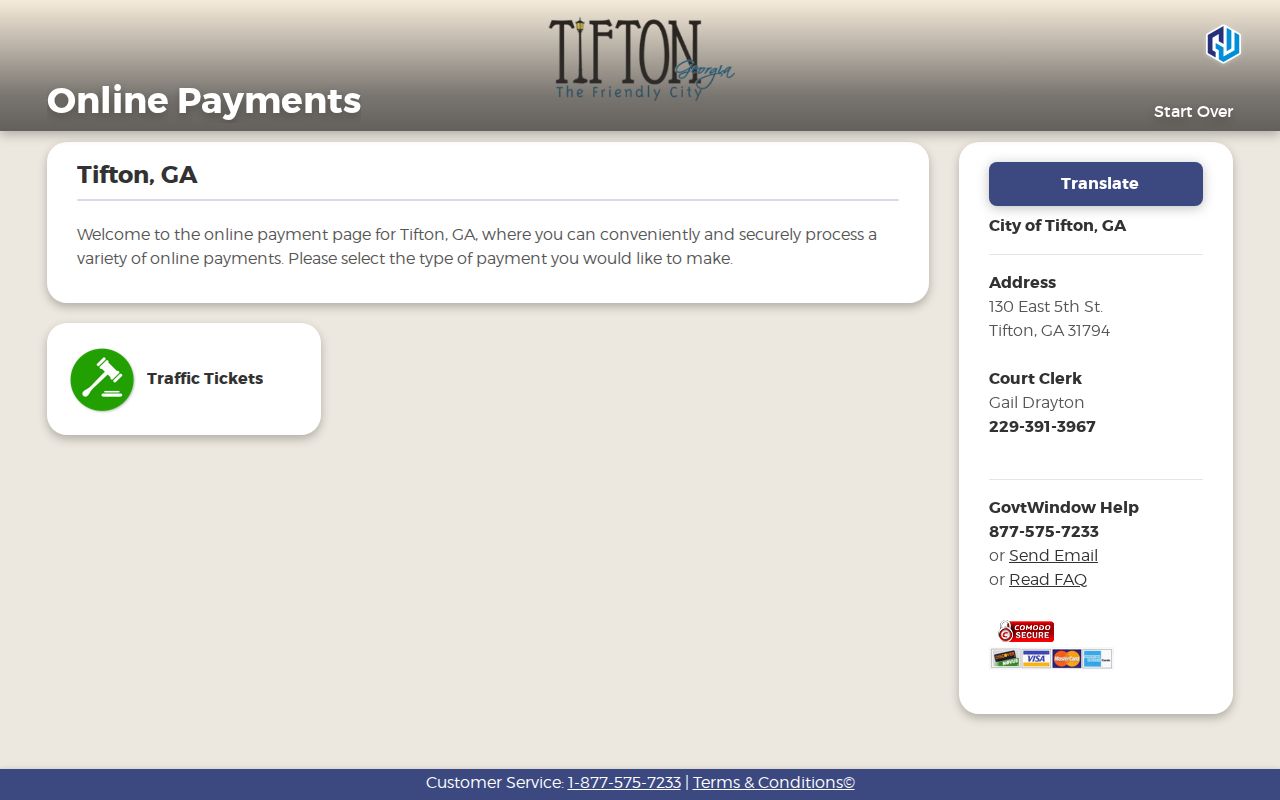 Tifton GovernmentWindow payment destination